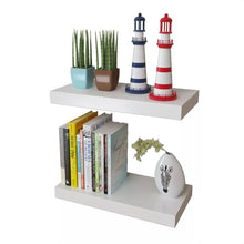 Load image into Gallery viewer, 2 White MDF Floating Wall Display Shelves Book/DVD Storage