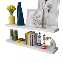 Load image into Gallery viewer, 2 White MDF Floating Wall Display Shelves Book/DVD Storage