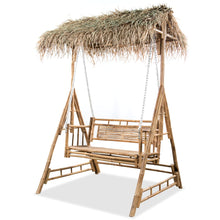 Load image into Gallery viewer, vidaXL 2-istuttava keinupenkki palmunoksilla bambu 202 cm