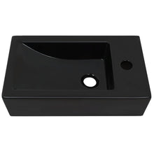 Load image into Gallery viewer, vidaXL Suorakulmainen pesuallas hanareiällä keramia musta 46x25,5x12cm