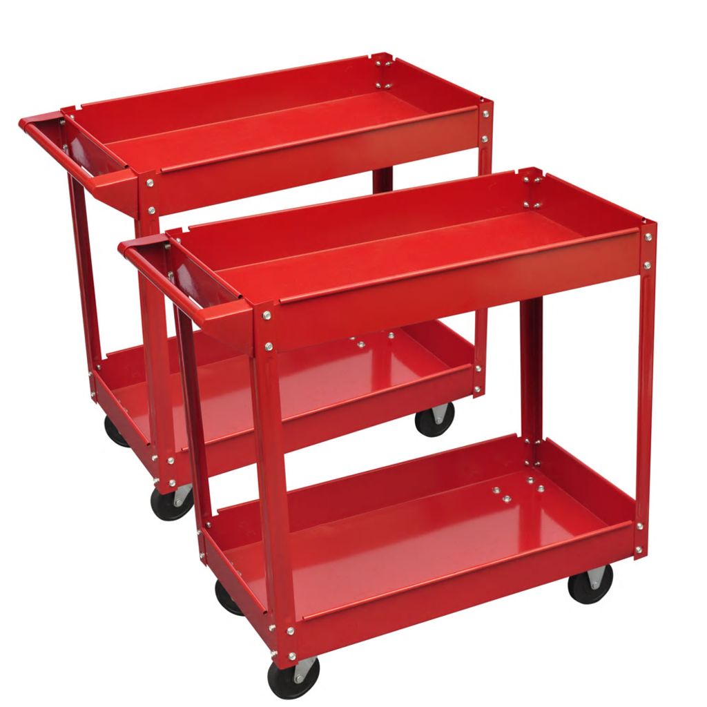 2 x Workshop Tool Trolley 220 lb 2 Shelves
