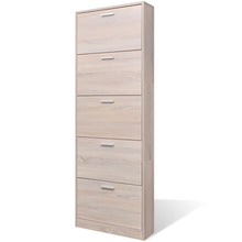 Load image into Gallery viewer, Oak Look Wooden Shoe Cabinet with 5 Compartments