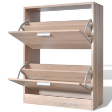 Load image into Gallery viewer, Oak Look Wooden Shoe Cabinet with 2 Compartments