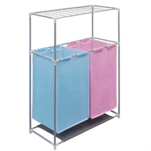 Load image into Gallery viewer, 2-Section Laundry Sorter Hamper with a Top Shelf for Drying