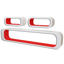 Load image into Gallery viewer, 3 White-Red MDF Floating Wall Display Shelf Cubes Book/DVD Storage