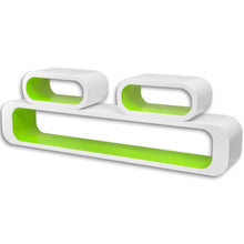 Load image into Gallery viewer, 3 White-Green MDF Floating Wall Display Shelf Cubes Book/DVD Storage