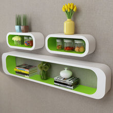 Load image into Gallery viewer, 3 White-Green MDF Floating Wall Display Shelf Cubes Book/DVD Storage
