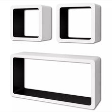 Load image into Gallery viewer, 3 White-Black MDF Floating Wall Display Shelf Cubes Book/DVD Storage