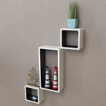 Load image into Gallery viewer, 3 White-Black MDF Floating Wall Display Shelf Cubes Book/DVD Storage