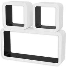 Load image into Gallery viewer, 3 White-Black MDF Floating Wall Display Shelf Cubes Book/DVD Storage