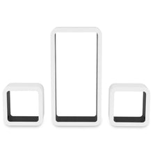 Load image into Gallery viewer, 3 White-Black MDF Floating Wall Display Shelf Cubes Book/DVD Storage