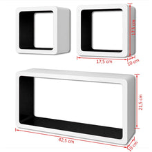 Load image into Gallery viewer, 3 White-Black MDF Floating Wall Display Shelf Cubes Book/DVD Storage