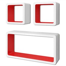Load image into Gallery viewer, 3 White-Red MDF Floating Wall Display Shelf Cubes Book/DVD Storage