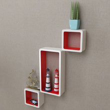 Load image into Gallery viewer, 3 White-Red MDF Floating Wall Display Shelf Cubes Book/DVD Storage