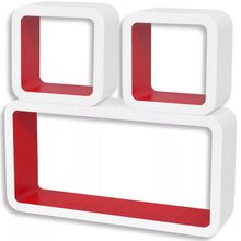 Load image into Gallery viewer, 3 White-Red MDF Floating Wall Display Shelf Cubes Book/DVD Storage