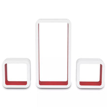 Load image into Gallery viewer, 3 White-Red MDF Floating Wall Display Shelf Cubes Book/DVD Storage