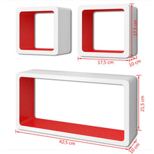 Load image into Gallery viewer, 3 White-Red MDF Floating Wall Display Shelf Cubes Book/DVD Storage