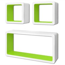 Load image into Gallery viewer, 3 White-Green MDF Floating Wall Display Shelf Cubes Book/DVD Storage