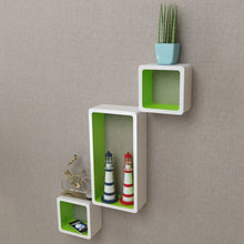 Load image into Gallery viewer, 3 White-Green MDF Floating Wall Display Shelf Cubes Book/DVD Storage
