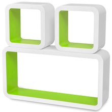 Load image into Gallery viewer, 3 White-Green MDF Floating Wall Display Shelf Cubes Book/DVD Storage