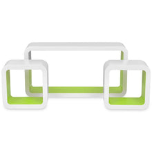 Load image into Gallery viewer, 3 White-Green MDF Floating Wall Display Shelf Cubes Book/DVD Storage