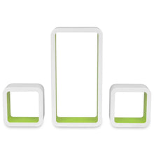 Load image into Gallery viewer, 3 White-Green MDF Floating Wall Display Shelf Cubes Book/DVD Storage