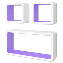 Load image into Gallery viewer, 3 White-Purple MDF Floating Wall Display Shelf Cubes Book/DVD Storage