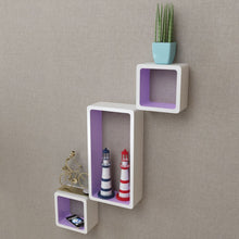 Load image into Gallery viewer, 3 White-Purple MDF Floating Wall Display Shelf Cubes Book/DVD Storage