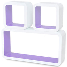 Load image into Gallery viewer, 3 White-Purple MDF Floating Wall Display Shelf Cubes Book/DVD Storage