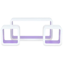 Load image into Gallery viewer, 3 White-Purple MDF Floating Wall Display Shelf Cubes Book/DVD Storage