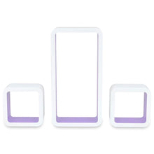Load image into Gallery viewer, 3 White-Purple MDF Floating Wall Display Shelf Cubes Book/DVD Storage
