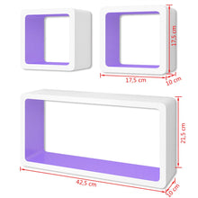 Load image into Gallery viewer, 3 White-Purple MDF Floating Wall Display Shelf Cubes Book/DVD Storage
