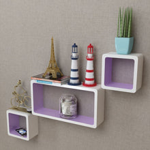 Load image into Gallery viewer, 3 White-Purple MDF Floating Wall Display Shelf Cubes Book/DVD Storage