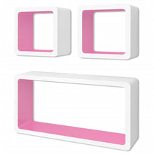 Load image into Gallery viewer, 3 White-Pink MDF Floating Wall Display Shelf Cubes Book/DVD Storage