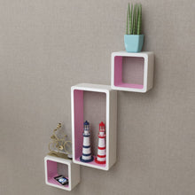 Load image into Gallery viewer, 3 White-Pink MDF Floating Wall Display Shelf Cubes Book/DVD Storage