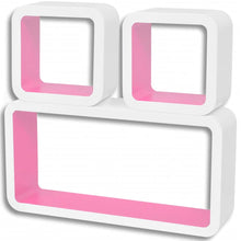 Load image into Gallery viewer, 3 White-Pink MDF Floating Wall Display Shelf Cubes Book/DVD Storage