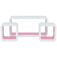 Load image into Gallery viewer, 3 White-Pink MDF Floating Wall Display Shelf Cubes Book/DVD Storage