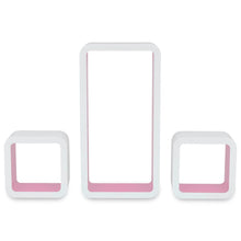 Load image into Gallery viewer, 3 White-Pink MDF Floating Wall Display Shelf Cubes Book/DVD Storage