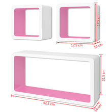 Load image into Gallery viewer, 3 White-Pink MDF Floating Wall Display Shelf Cubes Book/DVD Storage