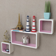 Load image into Gallery viewer, 3 White-Pink MDF Floating Wall Display Shelf Cubes Book/DVD Storage