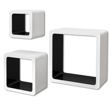 Load image into Gallery viewer, 3 White-Black MDF Floating Wall Display Shelf Cubes Book/DVD Storage