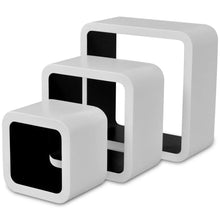 Load image into Gallery viewer, 3 White-Black MDF Floating Wall Display Shelf Cubes Book/DVD Storage