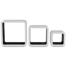 Load image into Gallery viewer, 3 White-Black MDF Floating Wall Display Shelf Cubes Book/DVD Storage