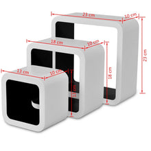 Load image into Gallery viewer, 3 White-Black MDF Floating Wall Display Shelf Cubes Book/DVD Storage