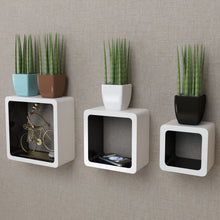 Load image into Gallery viewer, 3 White-Black MDF Floating Wall Display Shelf Cubes Book/DVD Storage