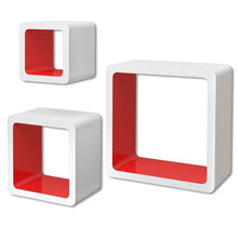 Load image into Gallery viewer, 3 White-Red MDF Floating Wall Display Shelf Cubes Book/DVD Storage