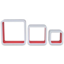 Load image into Gallery viewer, 3 White-Red MDF Floating Wall Display Shelf Cubes Book/DVD Storage
