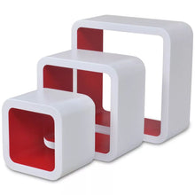 Load image into Gallery viewer, 3 White-Red MDF Floating Wall Display Shelf Cubes Book/DVD Storage