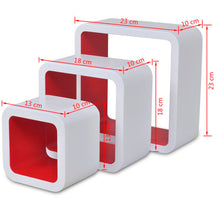 Load image into Gallery viewer, 3 White-Red MDF Floating Wall Display Shelf Cubes Book/DVD Storage