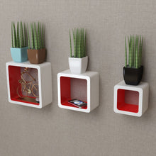 Load image into Gallery viewer, 3 White-Red MDF Floating Wall Display Shelf Cubes Book/DVD Storage